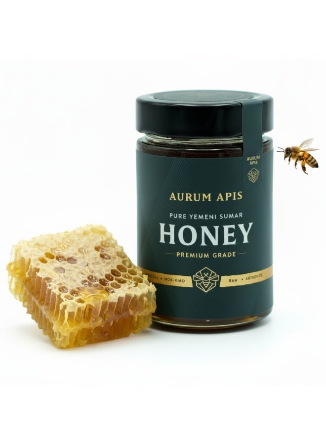 Aurum Apis Yemeni Sumar Honey, 100% Raw Unfiltered Pure Honey, Hand Harvested Organic Honey, Non-GMO, Rich in Nutrients & Energy Source, Respiratory Relief, Certified Thick Honey – 330g Honey Jar - Image 1